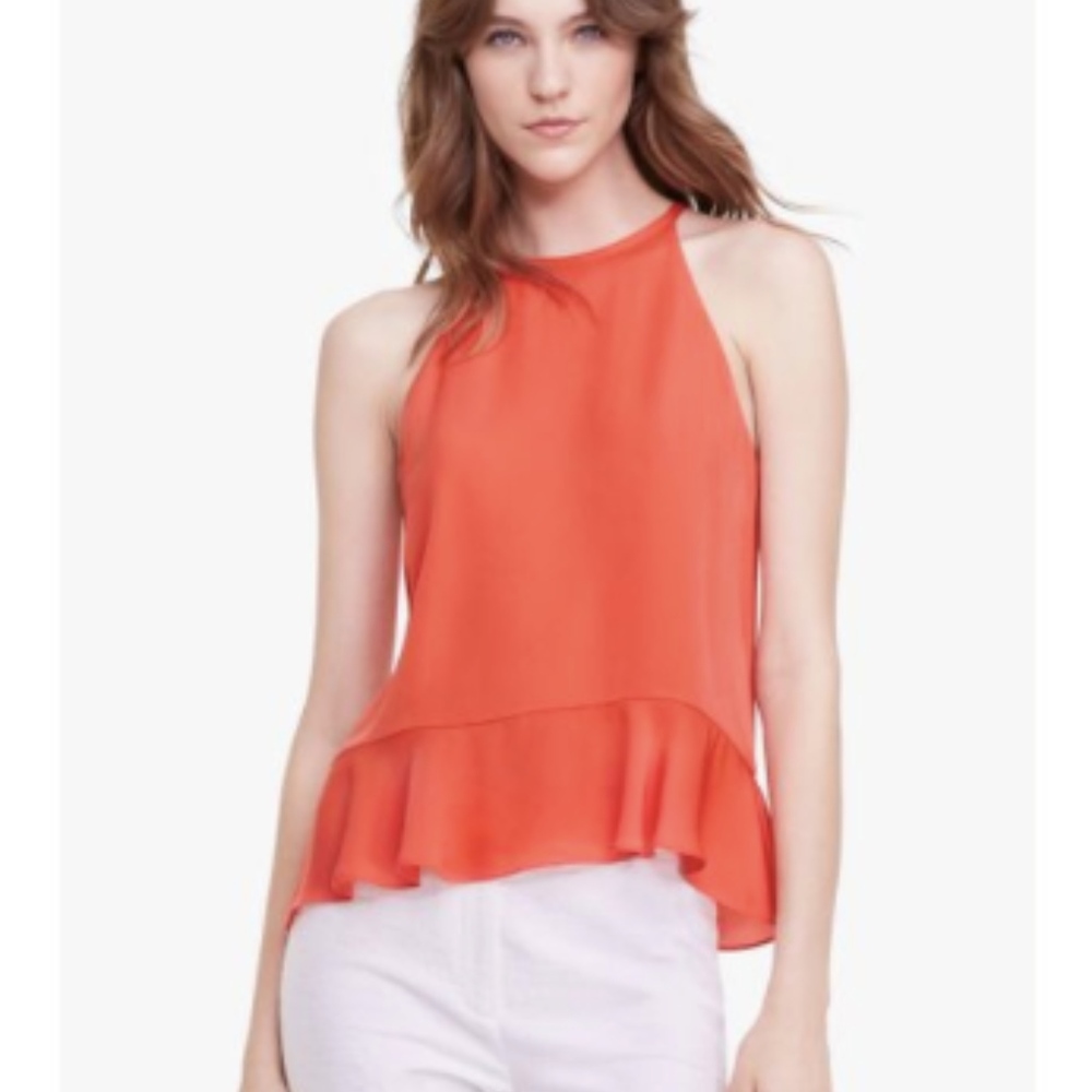 Diane Von Furstenberg Coral Ruffled Halter Silk Top